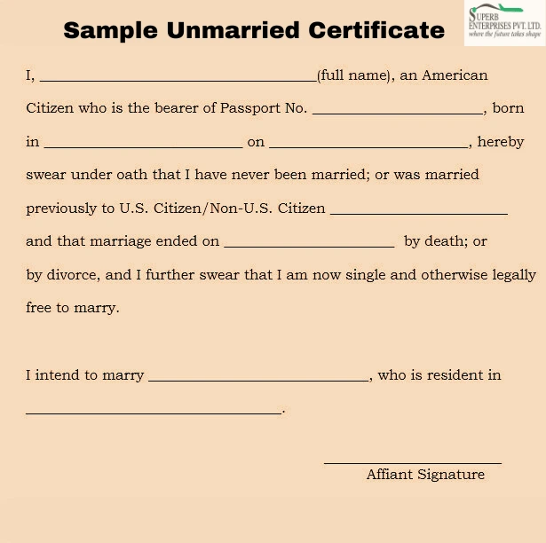 sample unmarried certificate